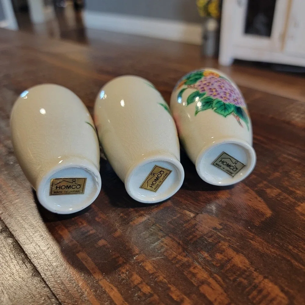 Lot of 3 Miniature Homco Oriental Style Vases 4